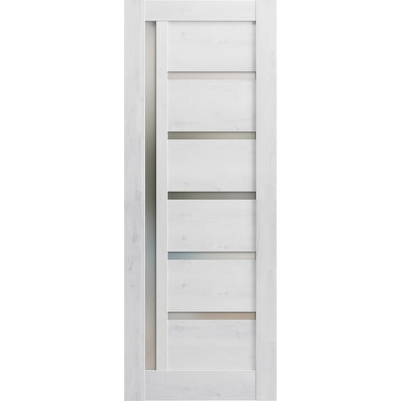 Slab Barn Door Panel 28 x 80 inches | Quadro 4088 Nordic White with Frosted Glass | Sturdy Finished Interior Doors | Pocket Closet Sliding