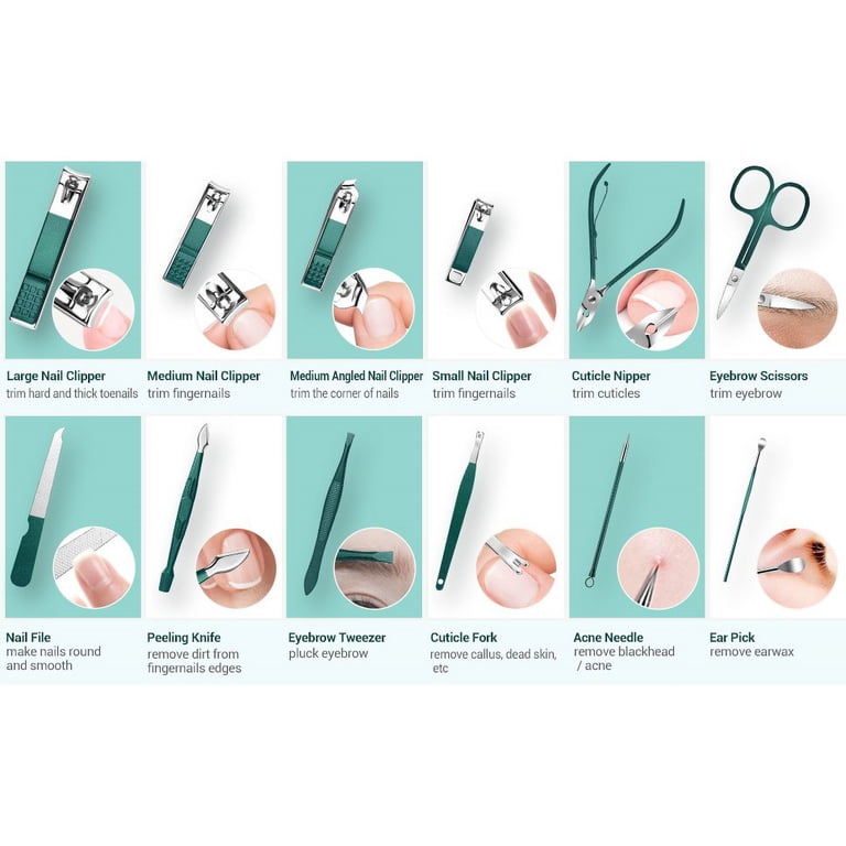 DUAIU 12-Piece Nail Care Kit, Green Travel Case photo 5
