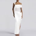thumbnail image 2 of LNWUY Off One Shoulder Maxi Wedding Guest Dresses Ruched Bodycon Cut Out Mesh Slit Formal Cocktail Dress for Women White S, 2 of 7