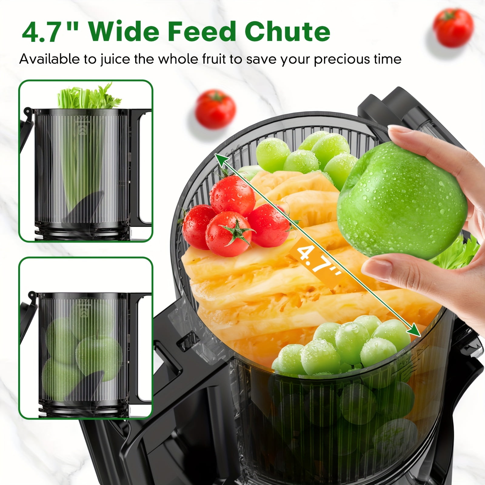 Fanruina Cold Press Juicer Masticating Juicer with Wide Feed Chute 350W Slow Juicer Ideal for Whole Fruits And Vegetables High Juice Yield