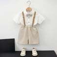 thumbnail image 2 of CAICJ98 Toddler Baby Boy Clothes Suit Gentleman Wedding Outfits, Formal Dress Shirt+Bowtie+Suspender Pants Little Boys Clothes (Khaki,5-6 Years), 2 of 6
