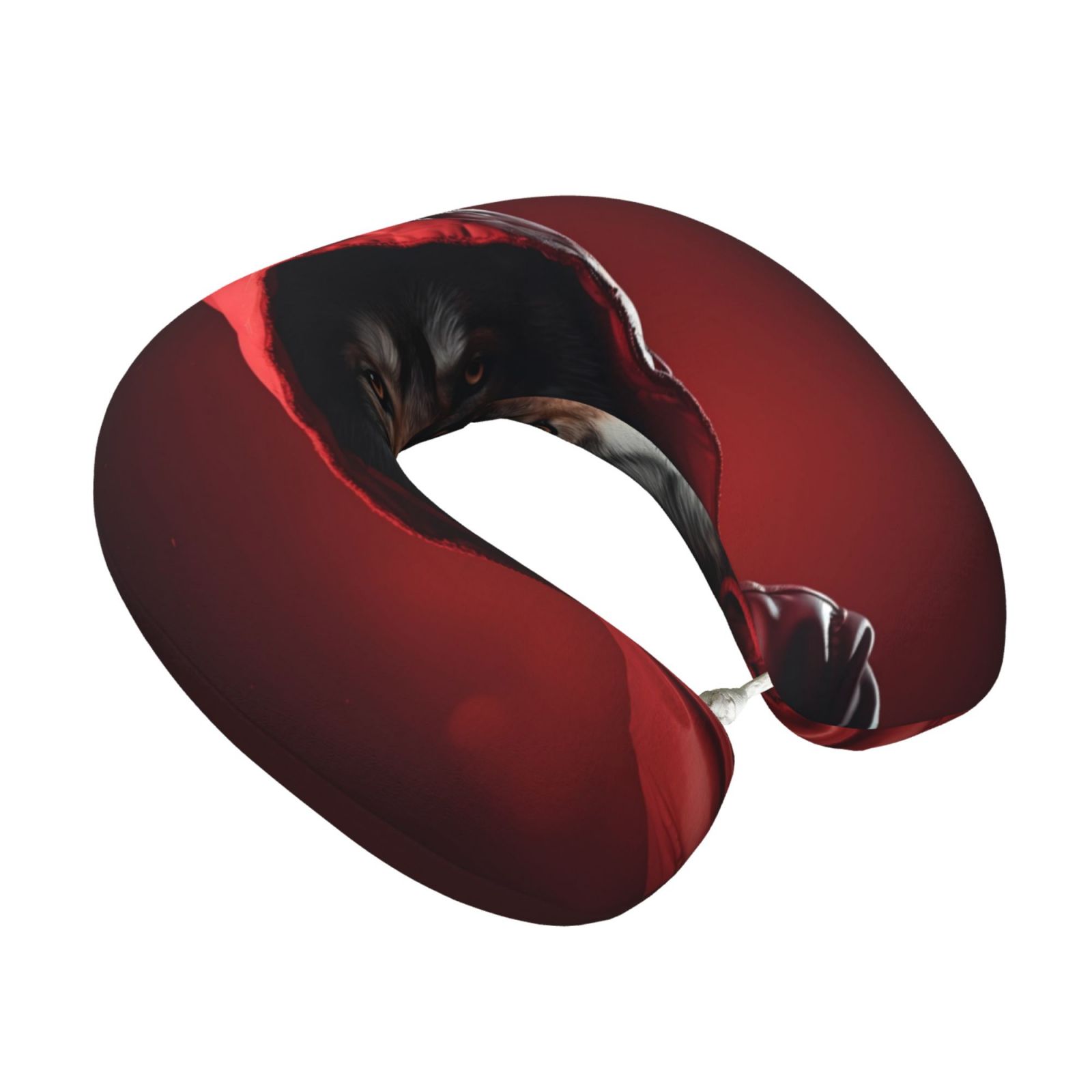 Xecao Mysterious Hooded Wolf Print Memory Foam Cervical Neck Pillow Versatile U-Shaped Pillows for Home,Office,Camping,Travelling,Soft Washable Cover