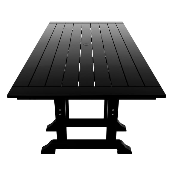 WestinTrends Malibu Outdoor Dining Table for 6, All Weather Poly Lumber Adirondack 71" Trestle Long Dining Table with Umbrella Hole, Black