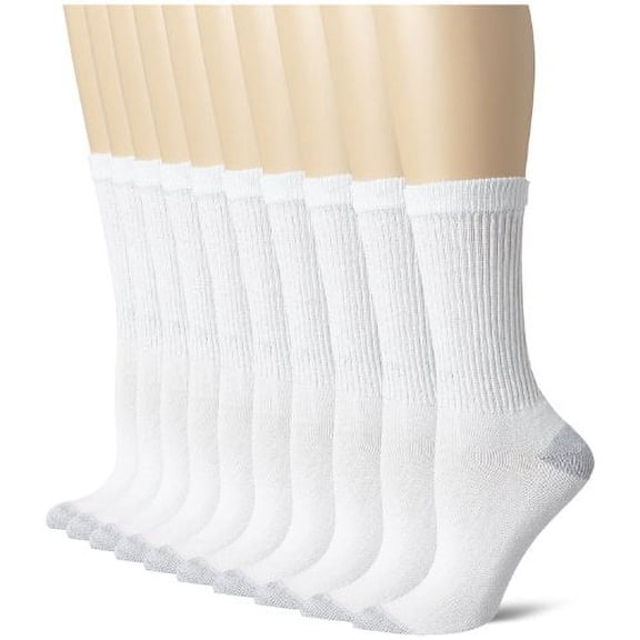 Hanes Big and Tall Women's 10 Pack Crew Sock, White, Shoe Size: 5-9