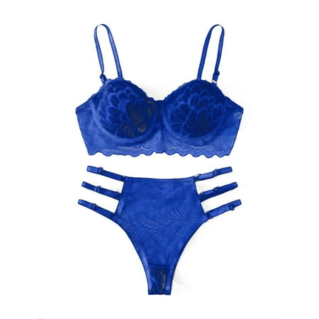 Blue Large New Fashion Lace Push Up Bustier Lingerie Set Lace Up Lingerie Underwear Sleepwear Steel Womens Bikini Set V Neck Lace Up Two Piece Swimsuits Ring Pajamas Gart