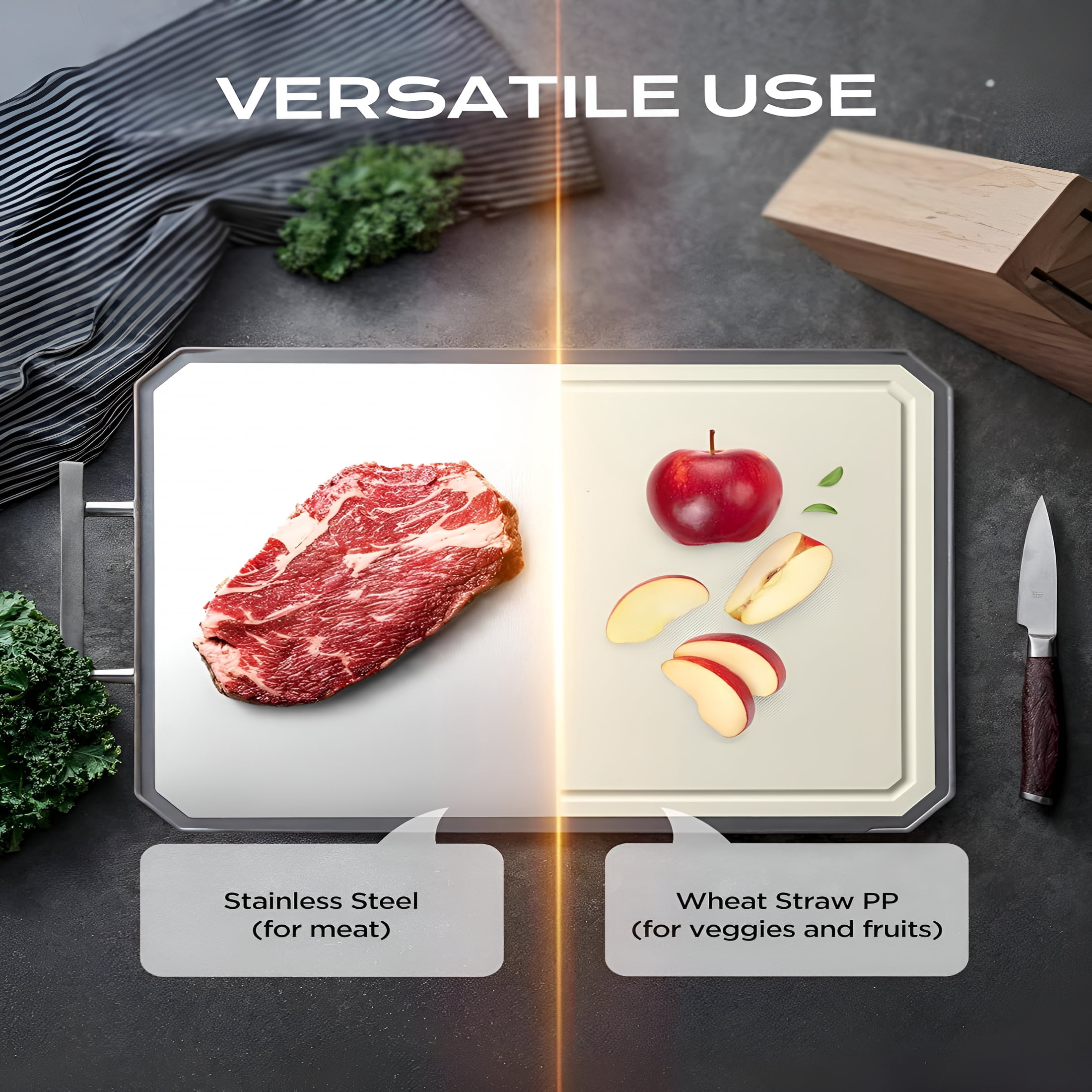 ACDANC 2026 New Stainless Steel Cutting Board,Double Sided Steel Bread Boards for Kitchen,Stainless Steel/Wheat Straw Pp Large Board for Meat,Non-Toxic Chopping,16 * 11 Inch,Dishwasher Safe