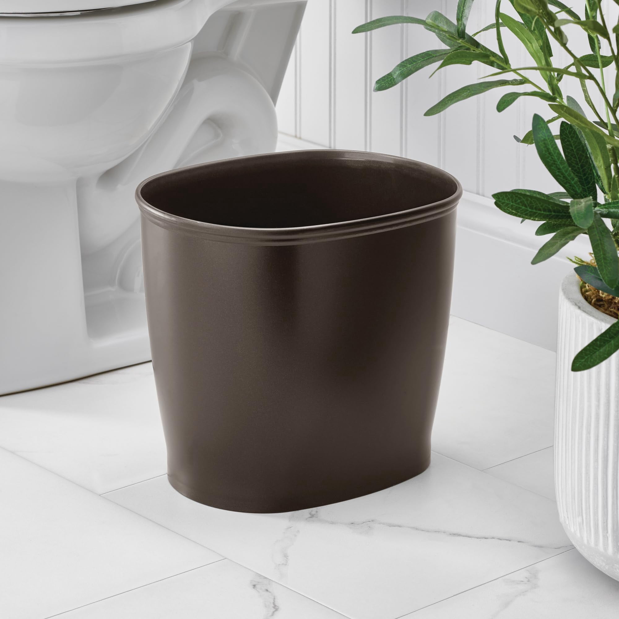 Slim Plastic Bathroom Trash Can Small Garbage Bin for Bedroom Office Desk Dorm White Compact Wastebasket