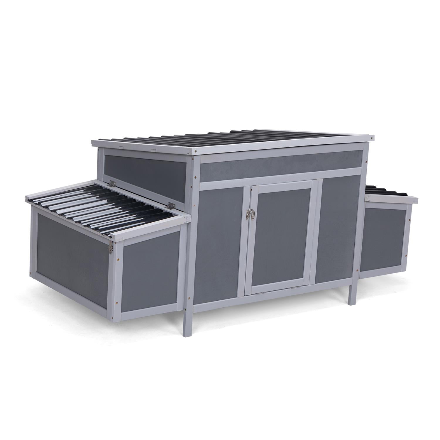 Pefilos 37" Wooden Chicken Coop, Two Nesting Boxes Large Hen House with Wire Mesh Fence, Gray Pefilos 37" Wooden Chicken Coop, Two Nesting Boxes Large Hen House with Wire Mesh Fence, Gray