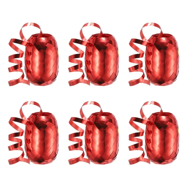 Cuerda de globo con cintas metálicas de 3/16" 11 yardas 6 piezas para Navidad, bodas, regalos, manualidades en oro champán y rojo
