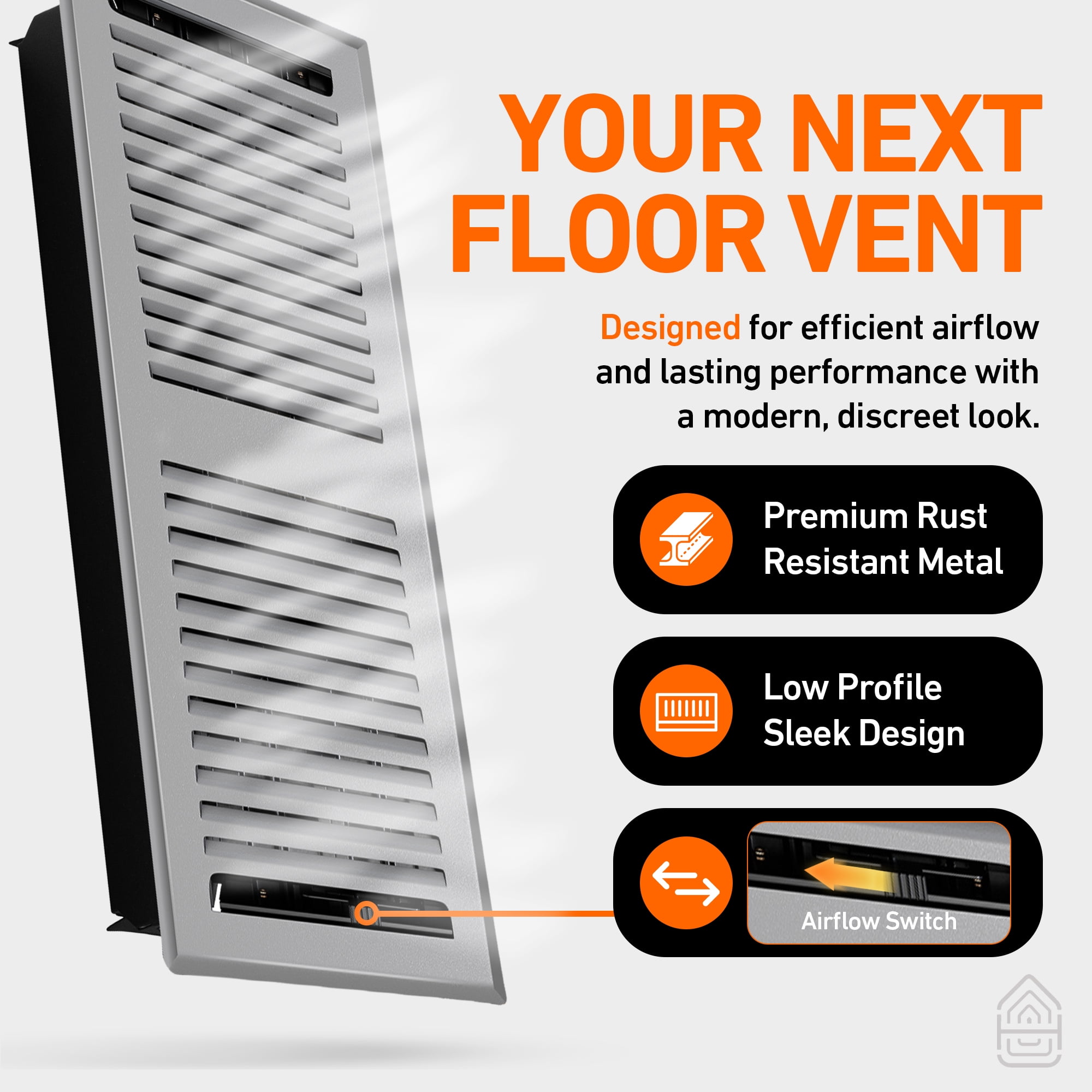 2X10 Floor Vent Covers Floor Register with Mesh Cover Trap, Heat and Air, Walkable Metal Floor Register for HVAC Duct, Contemporary, Light Grey