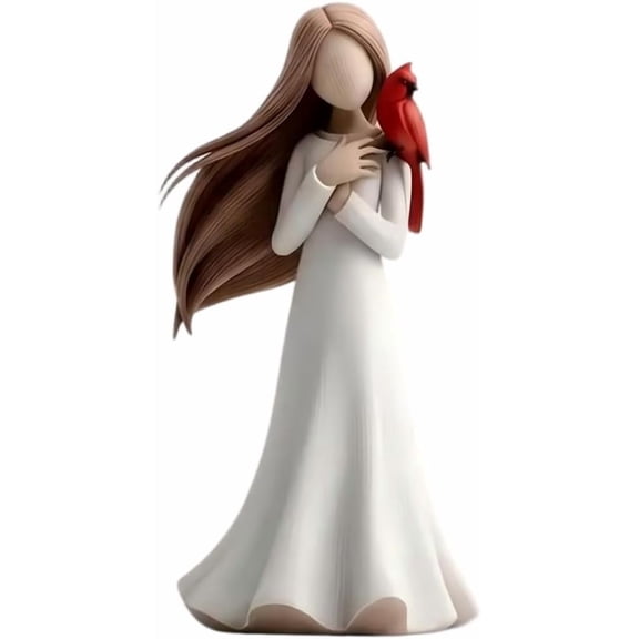 Cardinal Memorial of Love and Serenity Statue, Angel Cardinal Figurines, White Resin Memorial Ornament with Red Bird for Sympathy, Remembrance, & Comfort, Sculpted Hand-Painted Figurine