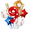 8 Pcs Baseball Balloons Set - Includes Baseball Foil Balloons, Baseball Glove Balloons, Baseball Bats Balloons, Number 9 Balloon, Blue Red Star Balloons, Baseball Stickers for Baseball Party Supplies