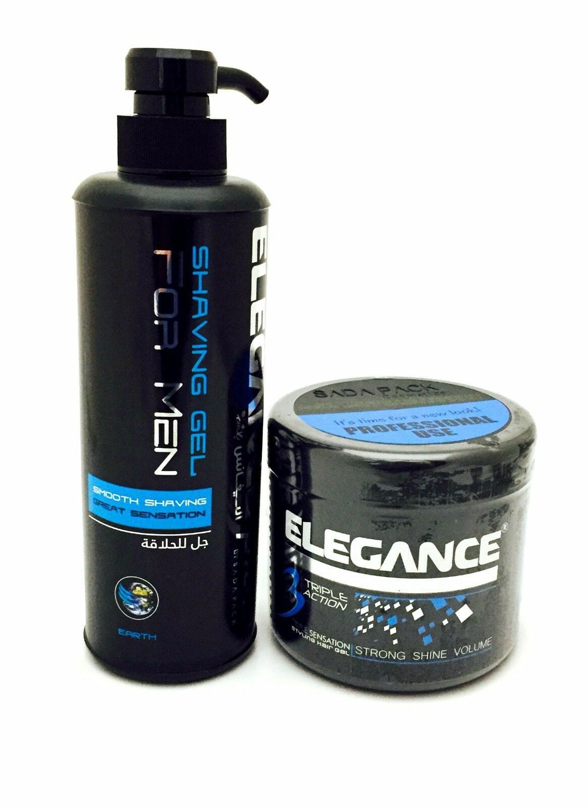 BARBER SADA PACK ELEGANCE SHAVING GEL EARTH, TRIPLE ACTION HAIR GEL