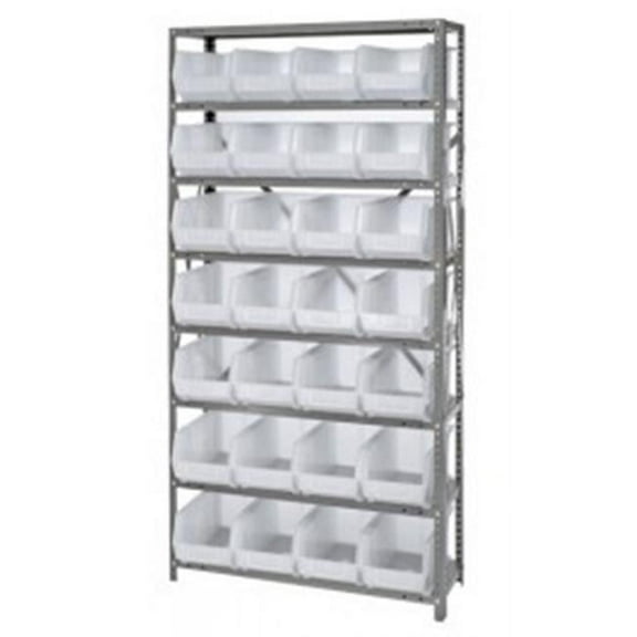 Clear 8 Shelf Unit With 28 Storage Bin Steel Shelving System - 12 x 36 x 75 in.