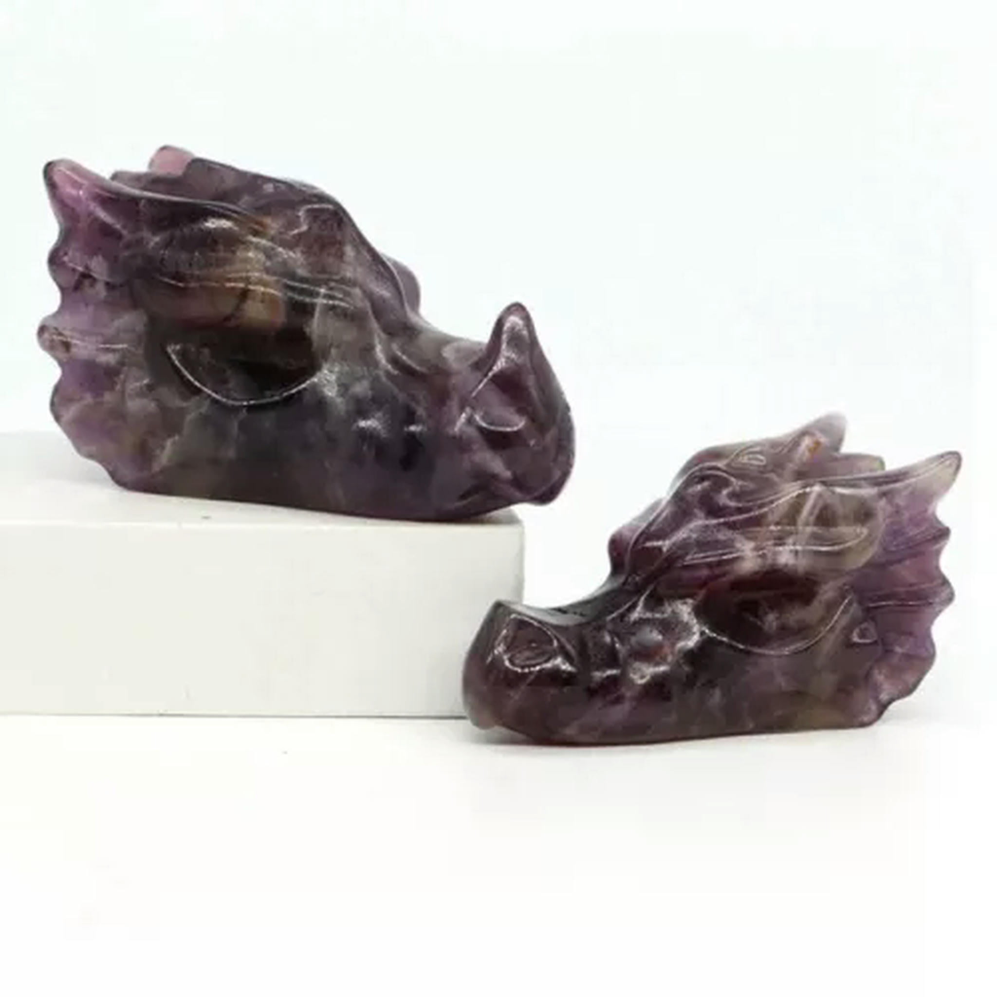 EOEMY 1.5’’ Natural Quartz Crystal Lifelike Dragon Head Skull Skeleton Figurine Gift- Amethyst Quartz-5Pcs