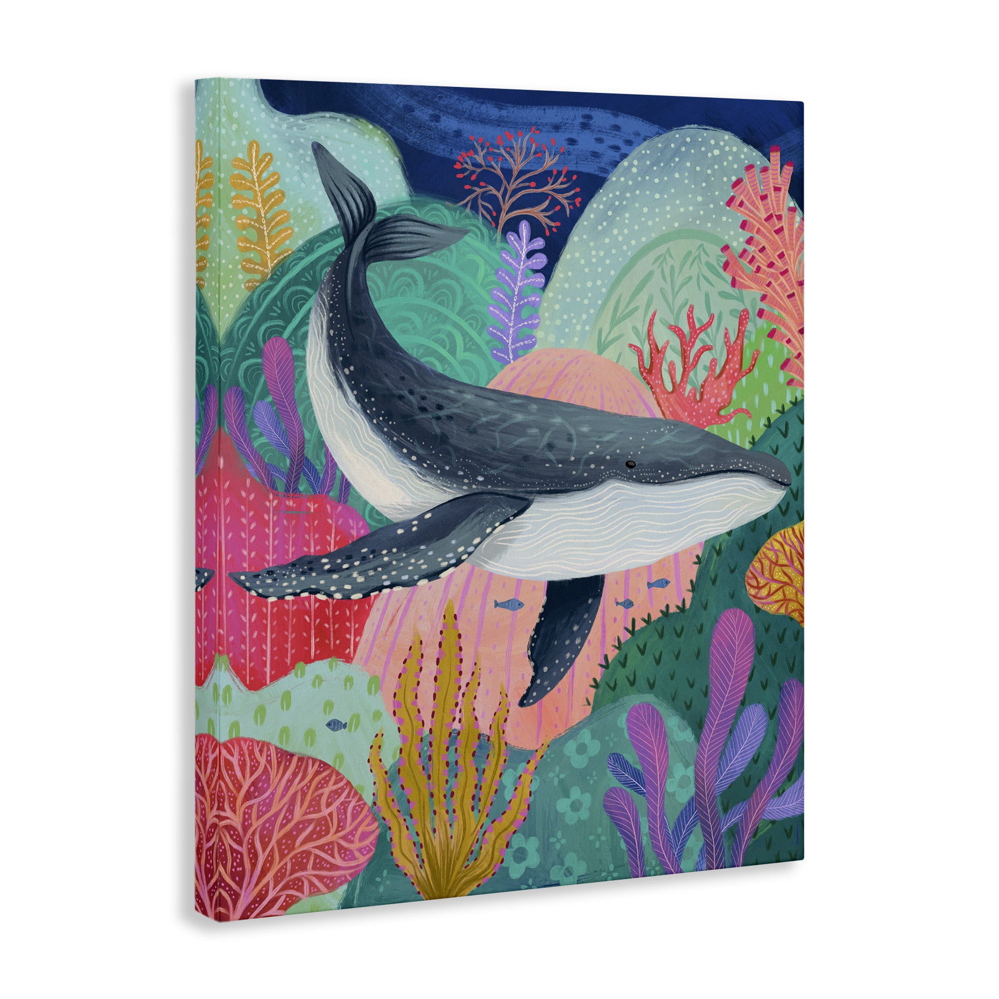 Stupell Industries Bright Whale & Sea Coral Nautical & Beach Painting Wrapped Canvas Art Print Wall Art, 16 x 20