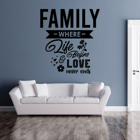 Family Where Life Begins And Love Never Ends - Family Life Quote Home Wall Art Vinyl Wall Decal Nursery Room Home Wall Decoration Room Living Room Bedroom Wall Sticker Decor Design Size (20x20 inch)