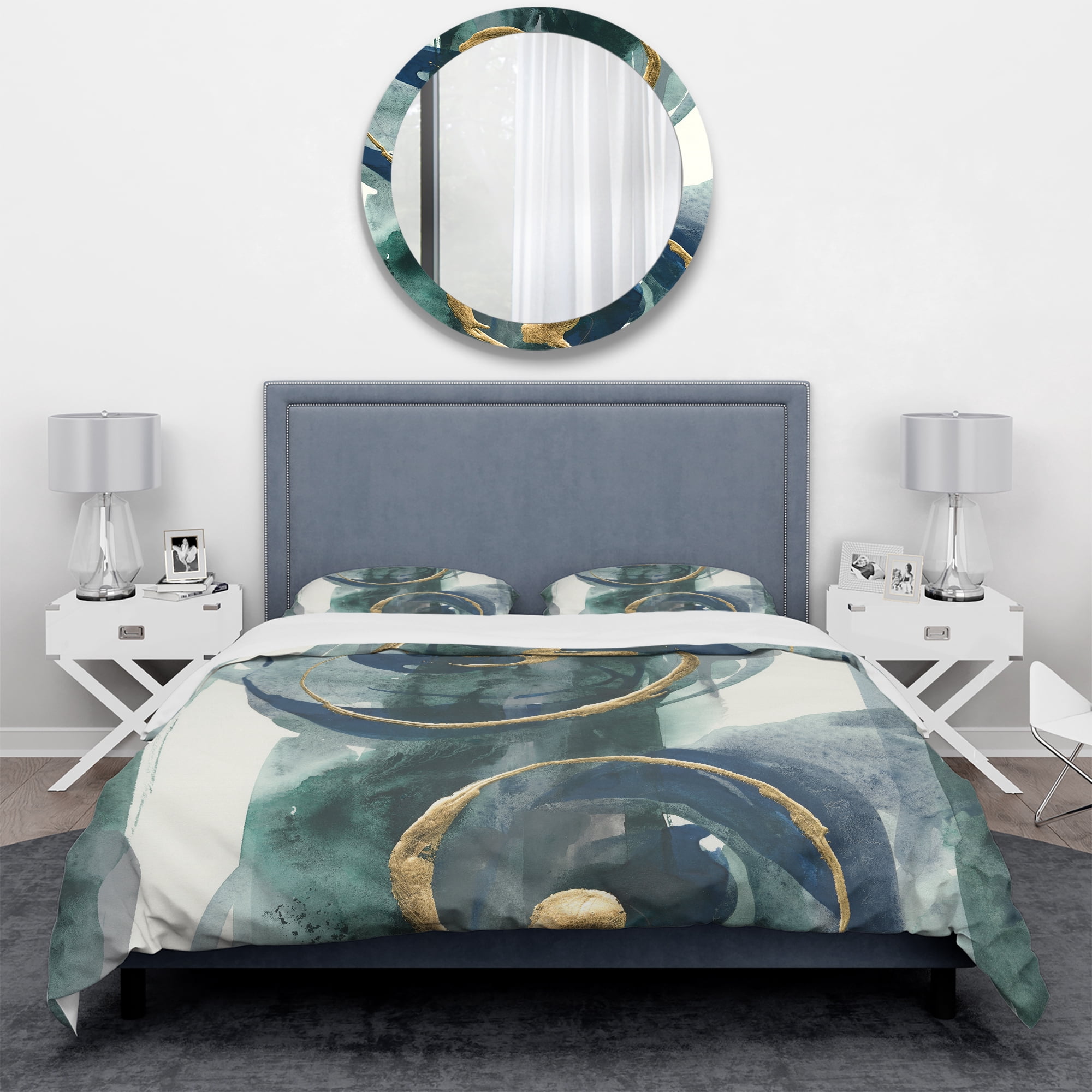 Designart 'Mettalic Indigo and Gold II' Geometric Duvet Cover Set