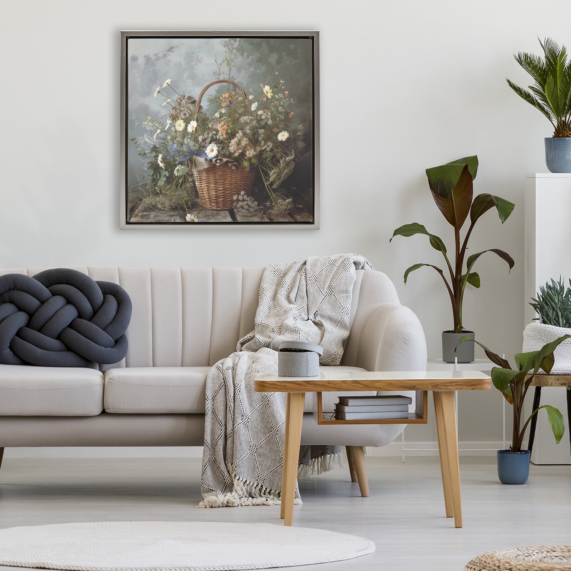 Stupell Industries Floral Basket Still Life Gray Framed Floater Canvas Wall Art, design by Lazar Studio