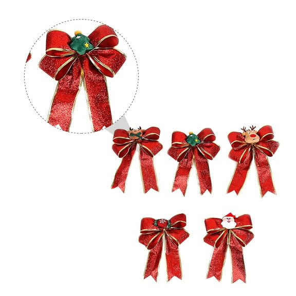 GOOHOCHY 5-Piece Metallic Christmas Bow Set for Tree Garland Indoor Holiday Decorations