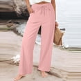 thumbnail image 2 of Womens Casual Linen High Waist Pants Loose Straight Leg Cropped Pants Comfy Lounge Trousers with Side Pockets, 2 of 7