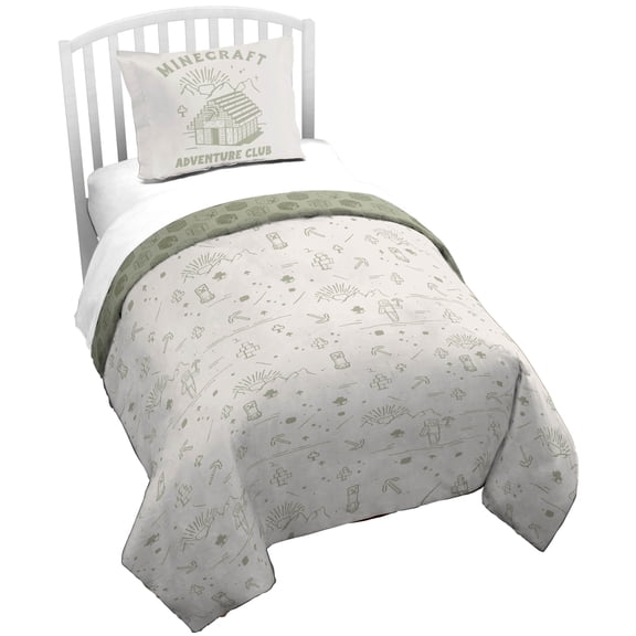 Jay Franco Kids Duvet Cover Set with Sham & Pillowcase  Ultra-Soft Bedding for Room Decor, Cover ONLY Comforter NOT Included, White - Minecraft, 2 Piece Twin