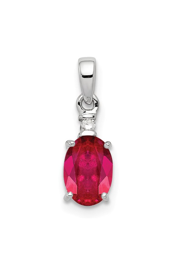 White Sterling Silver Charm Pendant Diamond Ruby Red