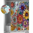 thumbnail image 3 of 72x78 Inch Shower Curtain Boho Flowers Bathroom Decor Waterproof Fabric Bathtub Bath Curtains Decorative Bohemia Ethnic Floral Colorful Floral Extra Long Shower Curtain Set with Hooks, 3 of 6