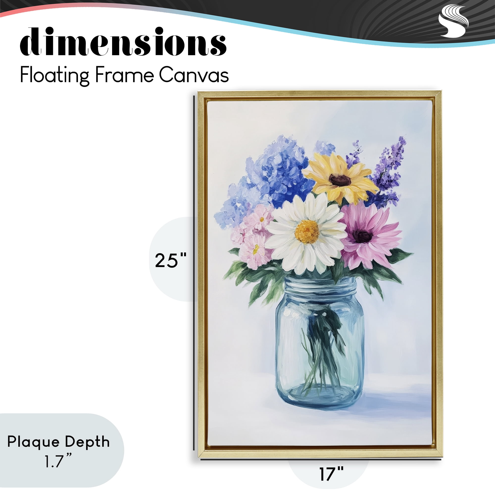 Stupell Industries Country Jar Wildflower Bouquet Gold Framed Floater Canvas Wall Art, design by Petal Prints Design