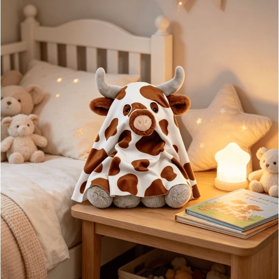 Holiday Spotted Longhorn Cow Ghost Plush Toy, Soft‑Touch Highland Cow Stuffed Animal, Spotted Ghost‑Designed Plush for Halloween Home Decor, Shelf Display & Holiday Gift
