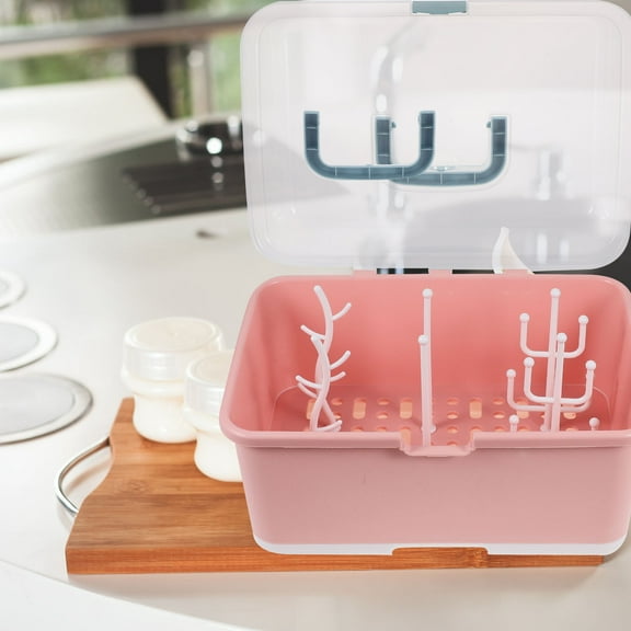 MUSEYA Baby Bottle Organiser Baby Bottle Storage Box Pink PP Storage Home Use 1Set