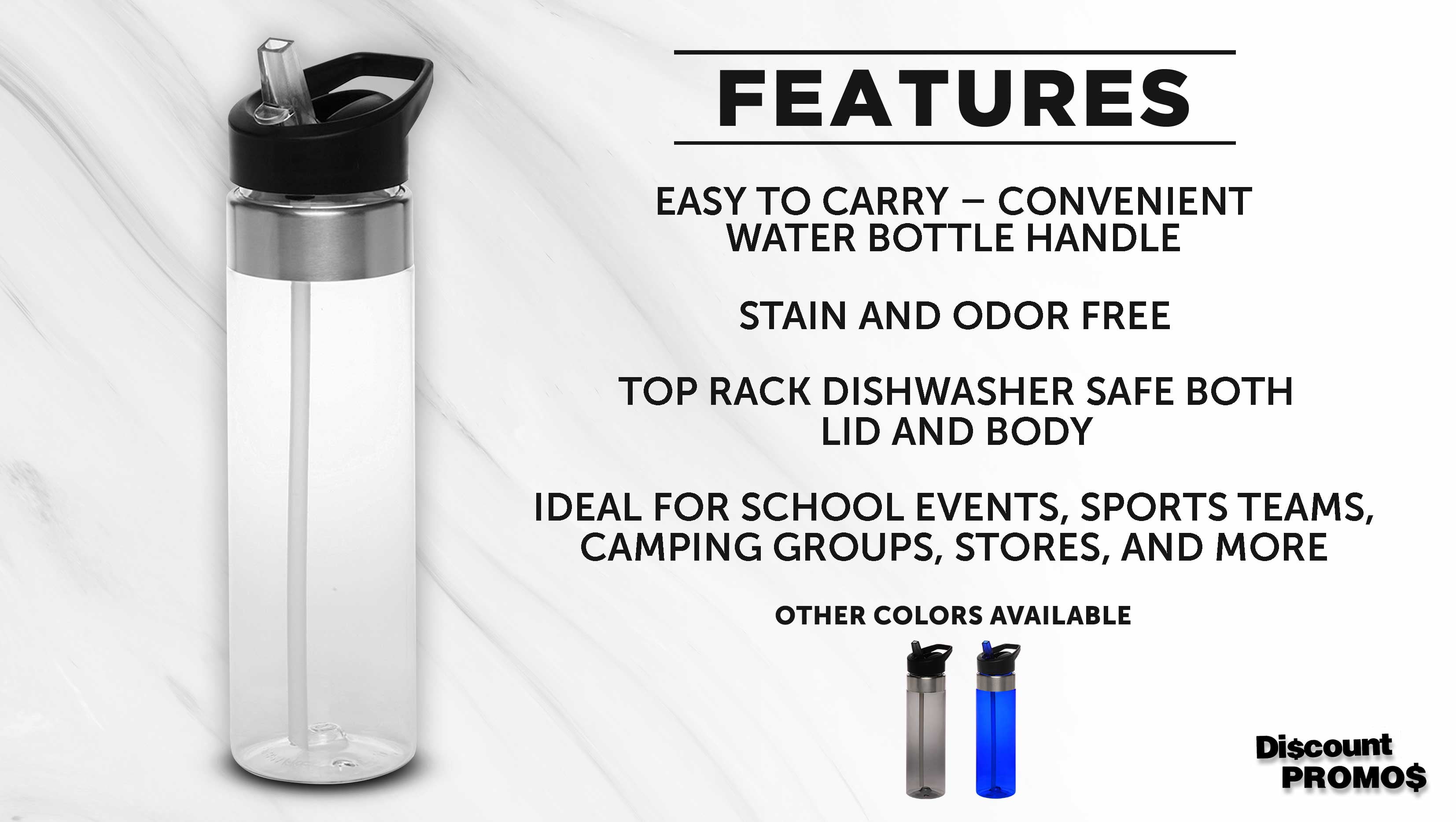 Plastic Water Bottle 24 oz with Inside Straw - BPA Free, Screw-On Cap, Flip  Top Nozzle Mechanism - Slim Translucent Body - Eastman Tritan Copolyester -  Clear