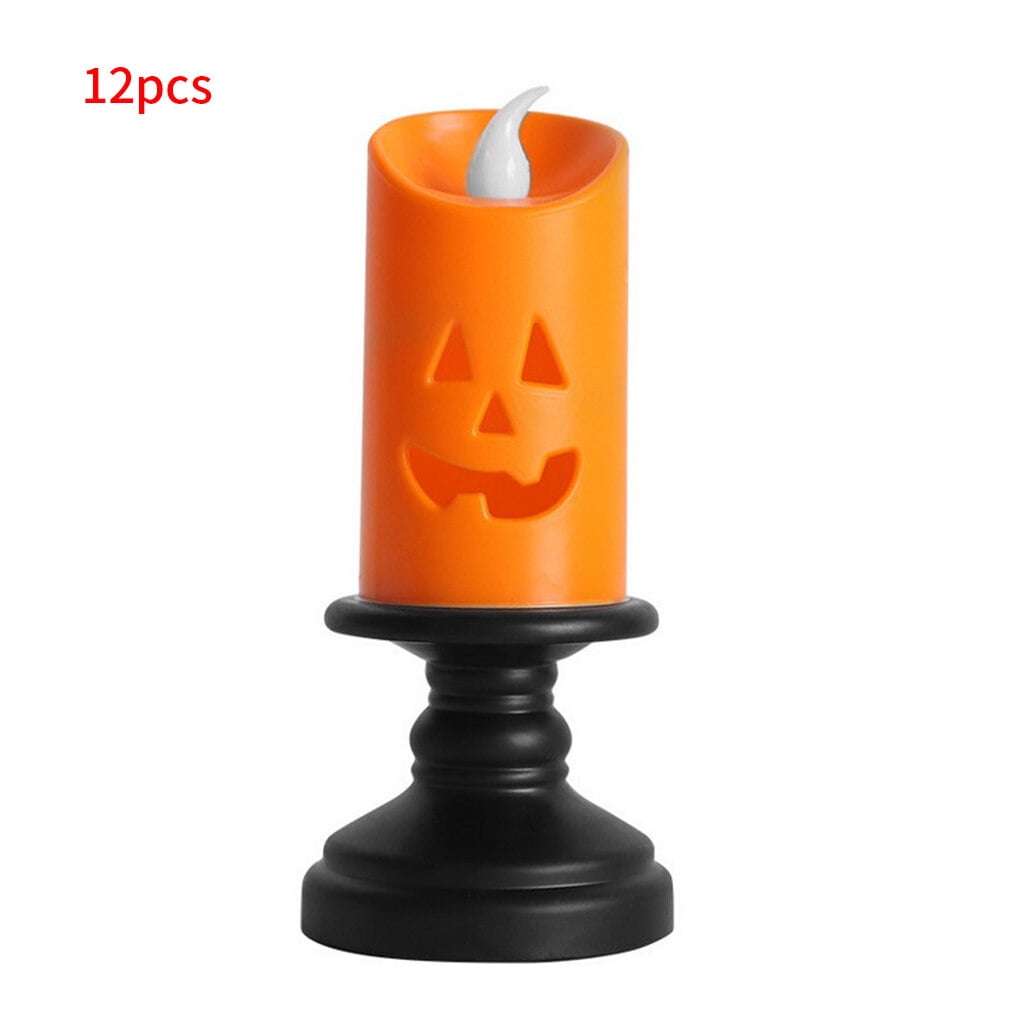 KAMUGO 12PCS Halloween Pumpkin Candle Light, Halloween Orange Flameless Candle Lights LED Lamps for Halloween Decoration