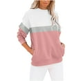 thumbnail image 1 of Pisexur Chandails pour Femmes 2024 à Blocs de Couleur Patchwork Chandails à Col Rond Chandails à Manches Longues pour Femmes Décontracté Ample Surdimensionné Chandail à Capuchon Chandail à Enfiler Hauts Mode Vêtements d'Automne avec Poches, 1 of 4