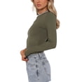 thumbnail image 4 of Liacowi Women Basic Long Sleeve T Shirts Crewneck Ribbed Knit Slim Fit Crop Tops Streetwear, 4 of 6