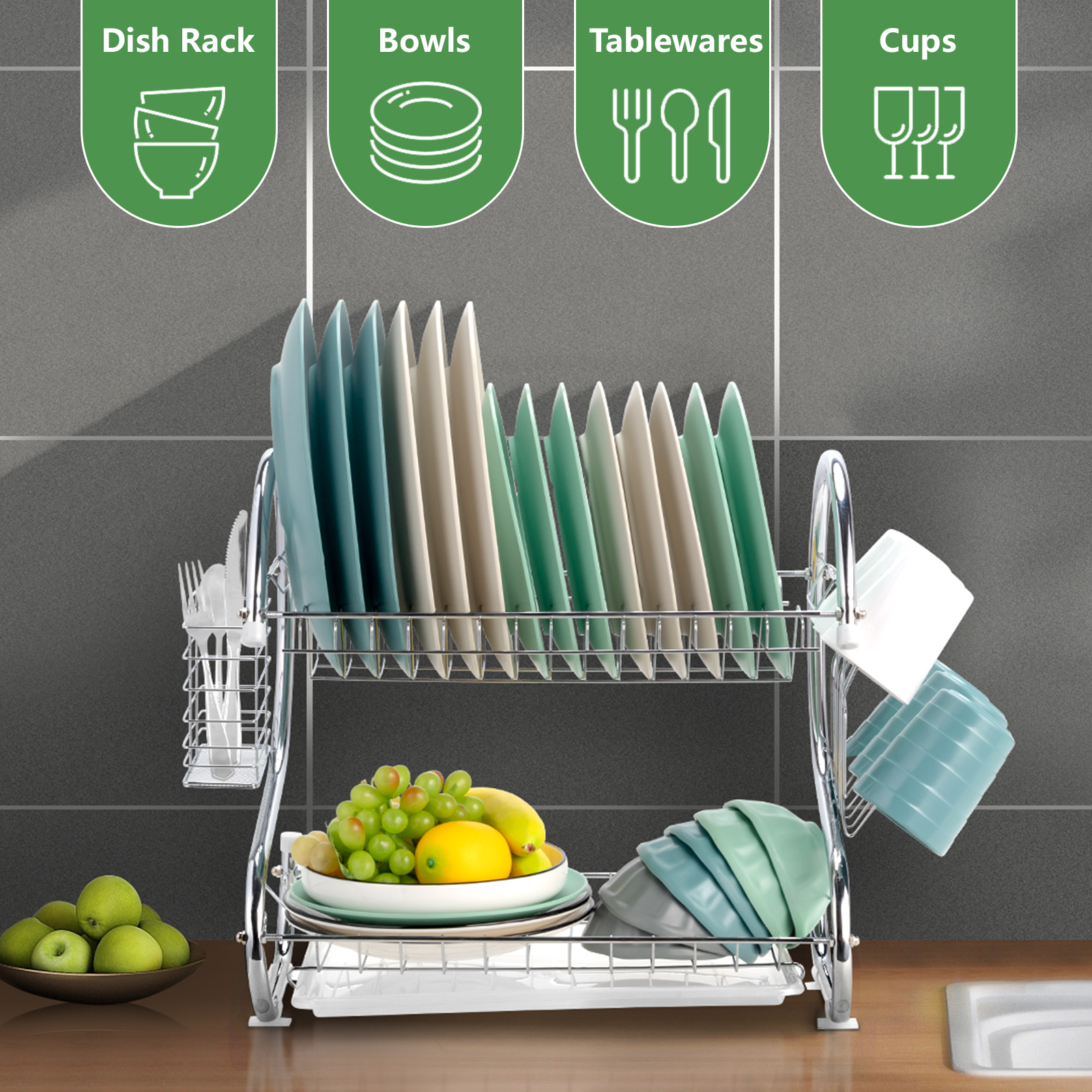Ktaxon Kitchen Stainless Steel Dish Cup Drying Rack Holder 2-Tier Dish Rack Sink Drainer - image 5 of 11