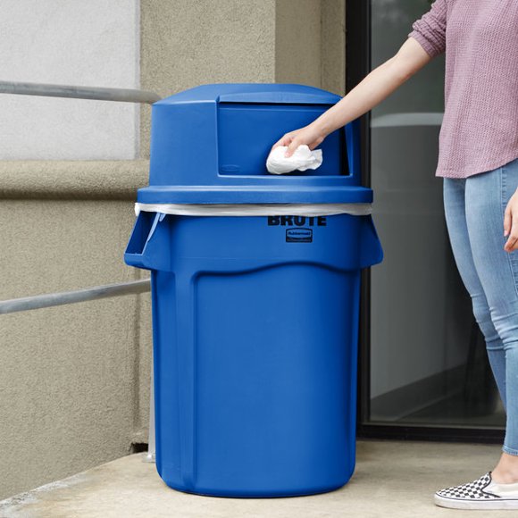 Rubbermaid BRUTE 44 Gallon Blue Round Trash Can and Dome Top Lid