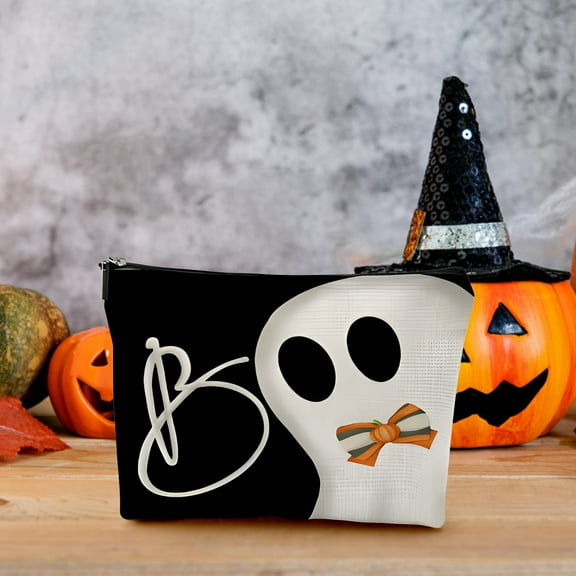 Moody Ghost Makeup Bag Gothic Halloween Cosmetic Bag With Linen Exterior