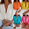 thumbnail image 2 of Fusipu V-Neck Stand Collar Short Sleeve Buttons Half Placket Summer Blouse Breathable Women Solid Color Pullover Shirt Female Clothing, 2 of 8