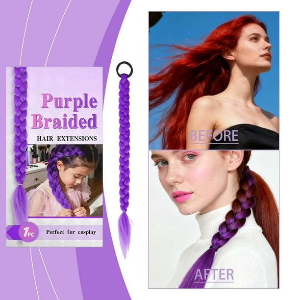 Trenza de masa morada para el cabello, ideal para juegos de rol de Halloween.