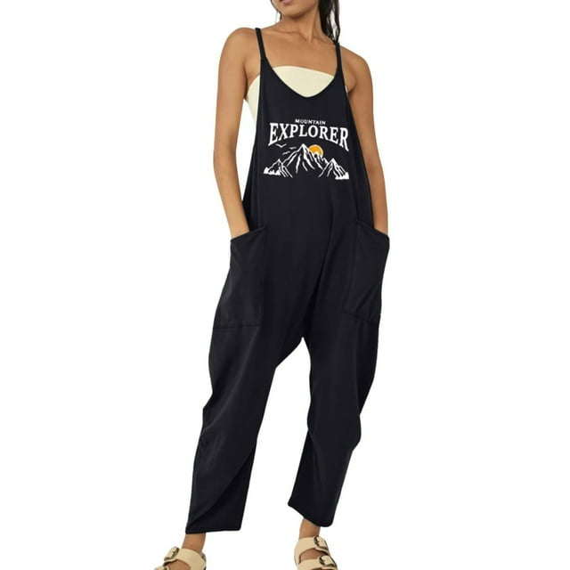 Cathalem Women's Wide Leg Jumpsuit, Black, XXL
