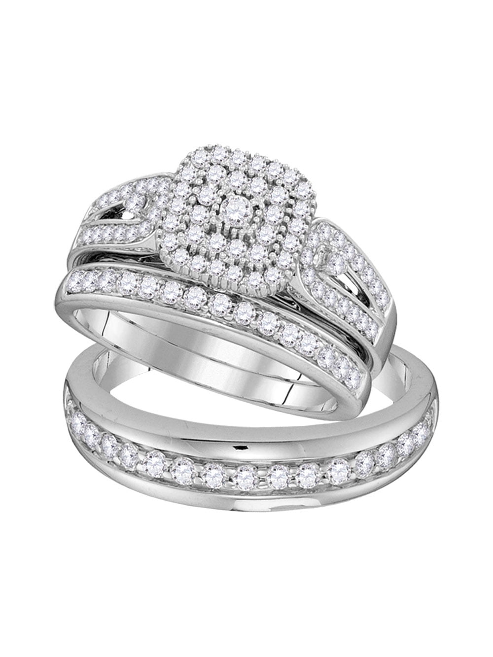 AA Jewels - Solid 10k White Gold His and Hers Round Diamond Cluster ...