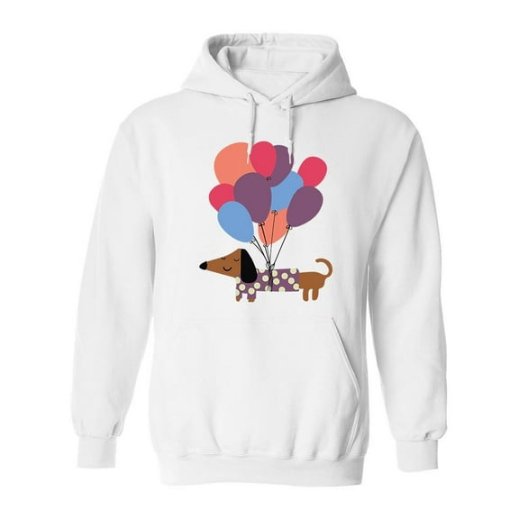 Smartprints Mens Graphic Hoodie White - Dog And Balloons Cotton Blend Classic Fit