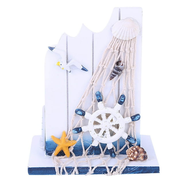 C Wooden Wave-Patterned Office Supply Holder Coastal Theme Desk Decor Storage Solution #T24v1