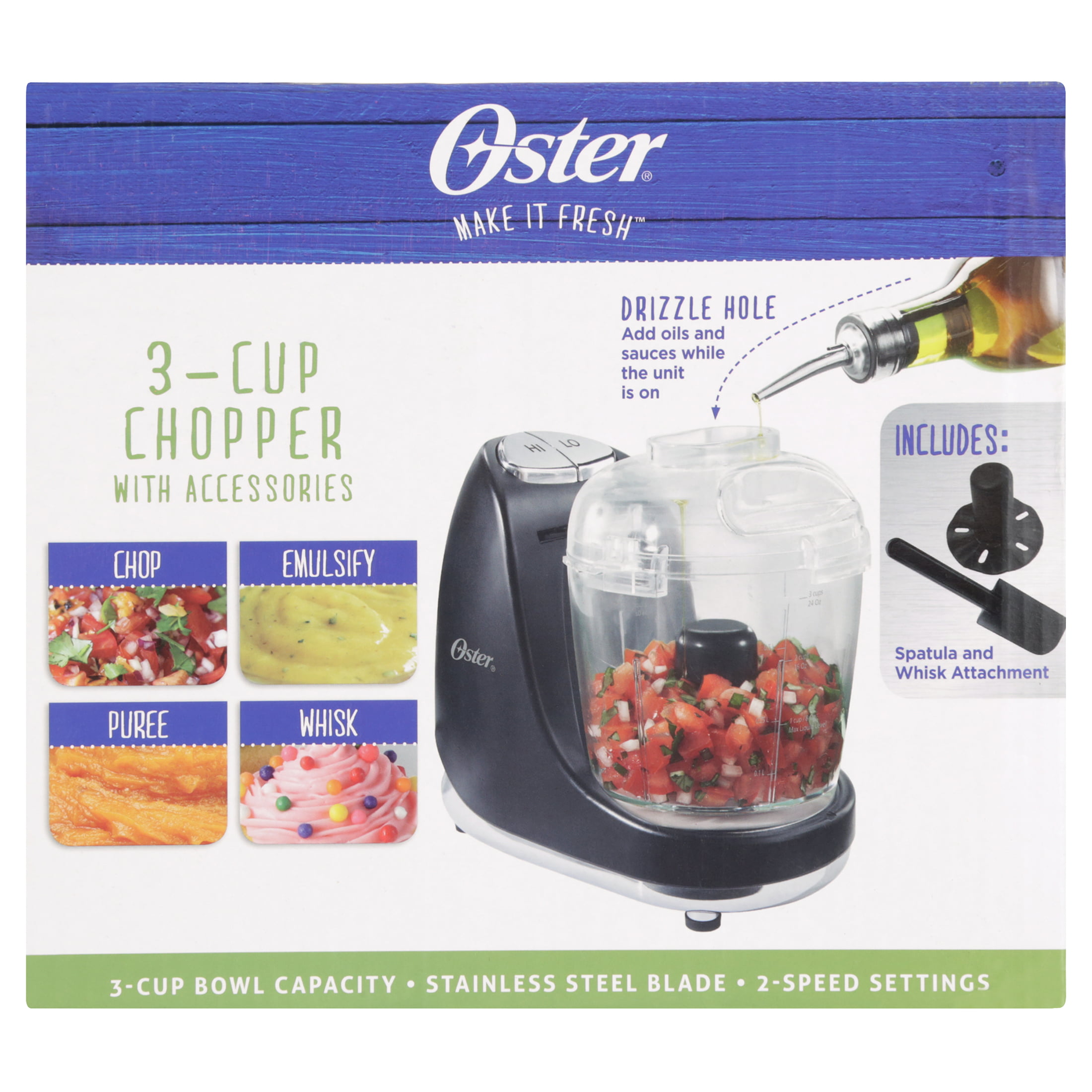 Oster FPSTMC3321 3-Cup Mini Chopper with Whisk Black 
