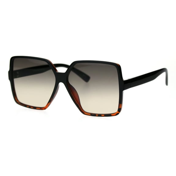 Womens Thin Plastic Oversize Rectangular Mob Sunglasses Black Tortoise Grey