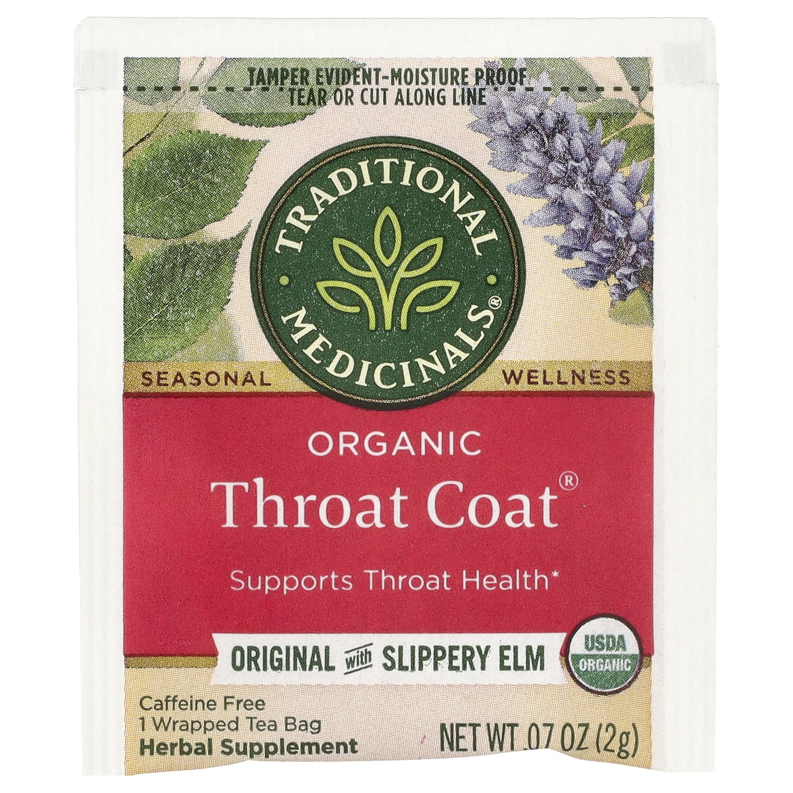 Traditional Medicinals Organic Throat Coat®, Original with Slippery Elm, Caffeine Free, 48 Wrapped Tea Bags, 3.38 oz (96 g)
