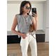 thumbnail image 2 of Chaleco de punto de un solo pecho para mujer, top de verano, cárdigan informal de moda, camisetas sin mangas, prendas de punto, 2 of 4