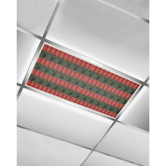 Christmas Winter Deer Fluorescent Light Covers for Ceiling Lights 4x2 feet,1 Pack Magnetic Light Filters for Classroom,Red Classic Plaid Green Pastoral Fluorescent Light Shade Panel for Office