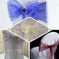 thumbnail image 4 of Efavormart 5pc x Royal Blue Leaf-Motif Organza Embroidered Chair Sash for Wedding Decor Chair Bow Sash Party Decoration Supplies, 4 of 8